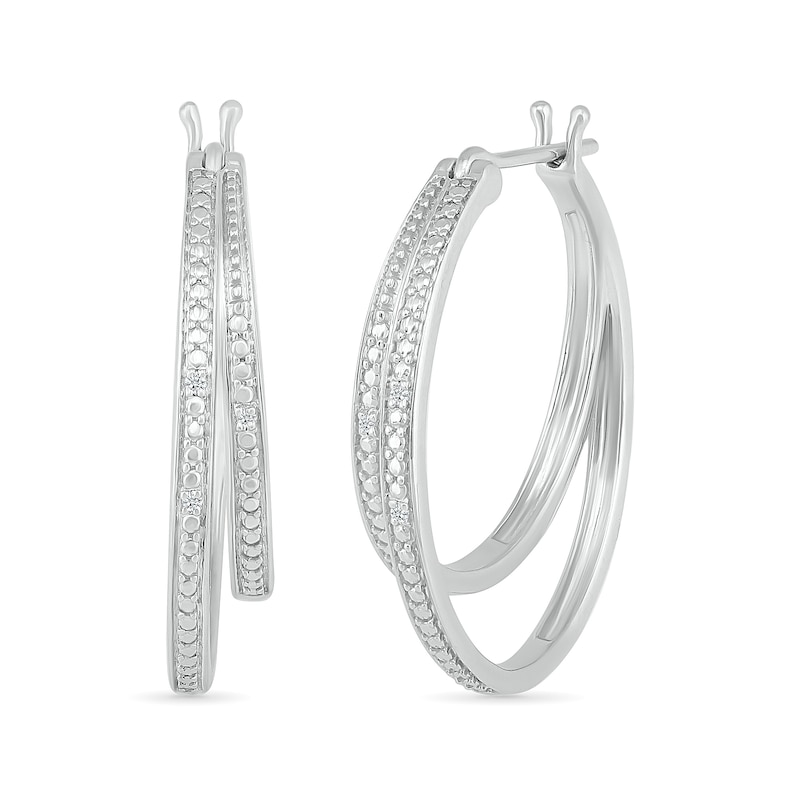 Diamond Accent Split Double Row Hoop Earrings in Sterling Silver ...