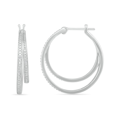 Diamond Accent Split Double Row Hoop Earrings in Sterling Silver