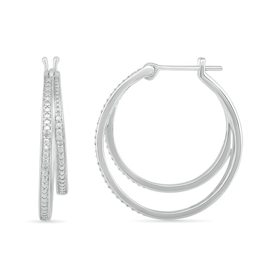 Diamond Accent Split Double Row Hoop Earrings in Sterling Silver