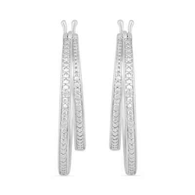 Diamond Accent Split Double Row Hoop Earrings in Sterling Silver