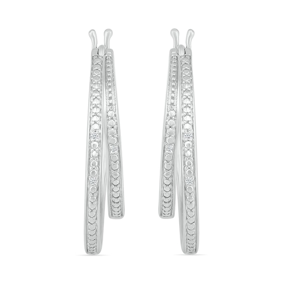 Diamond Accent Split Double Row Hoop Earrings in Sterling Silver