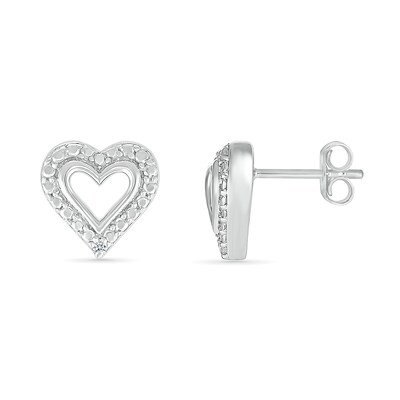 Diamond Accent Heart Outline Stud Earrings in Sterling Silver