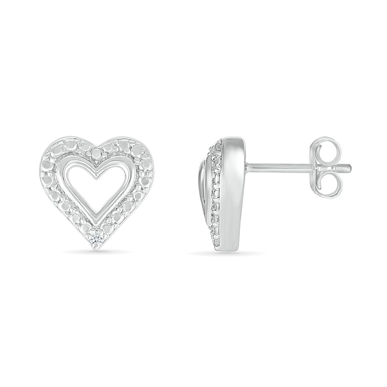 Diamond Accent Heart Outline Stud Earrings in Sterling Silver