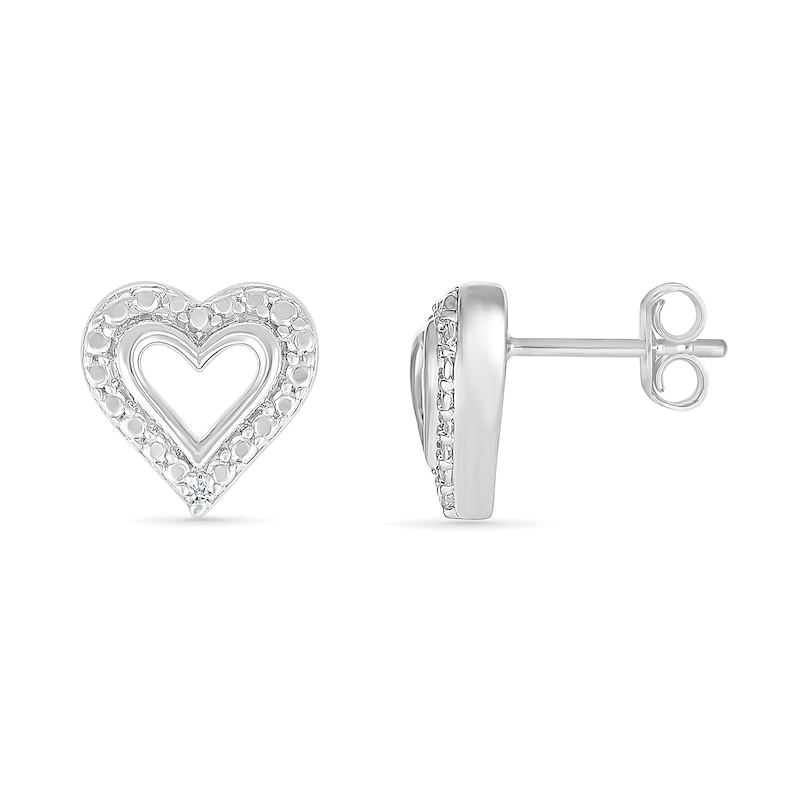 Diamond Accent Heart Outline Stud Earrings in Sterling Silver|Peoples Jewellers