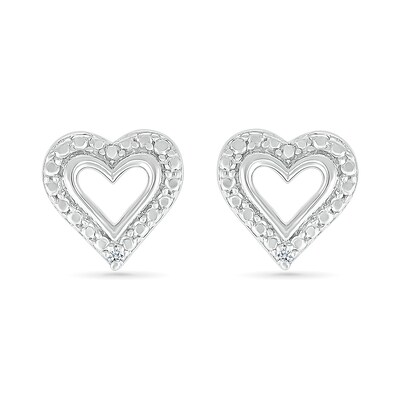 Diamond Accent Heart Outline Stud Earrings in Sterling Silver