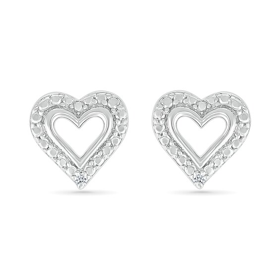 Diamond Accent Heart Outline Stud Earrings in Sterling Silver