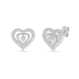 Diamond Accent Double Heart Stud Earrings in Sterling Silver