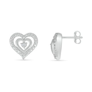 Diamond Accent Double Heart Stud Earrings in Sterling Silver