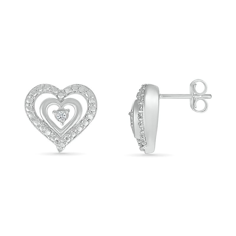 Diamond Accent Double Heart Stud Earrings in Sterling Silver|Peoples Jewellers