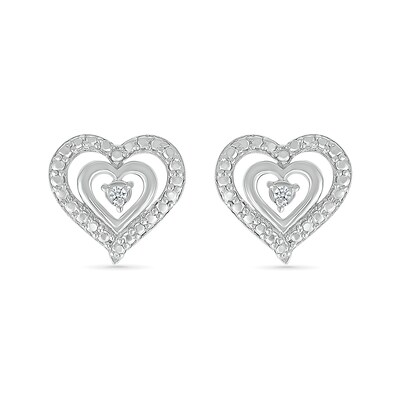 Diamond Accent Double Heart Stud Earrings in Sterling Silver