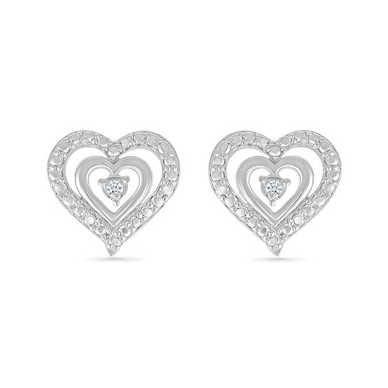 Diamond Accent Double Heart Stud Earrings in Sterling Silver