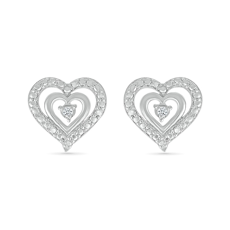 Diamond Accent Double Heart Stud Earrings in Sterling Silver