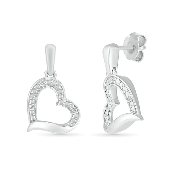 Diamond Accent Tilted Heart Drop Earrings in Sterling Silver