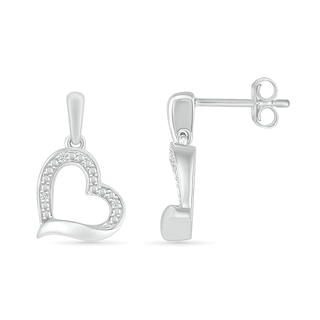 Diamond Accent Tilted Heart Drop Earrings in Sterling Silver