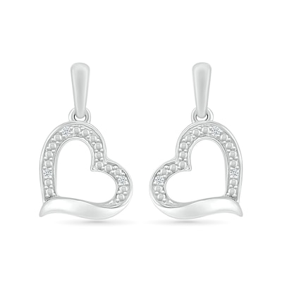 Diamond Accent Tilted Heart Drop Earrings in Sterling Silver