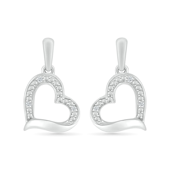 Diamond Accent Tilted Heart Drop Earrings in Sterling Silver