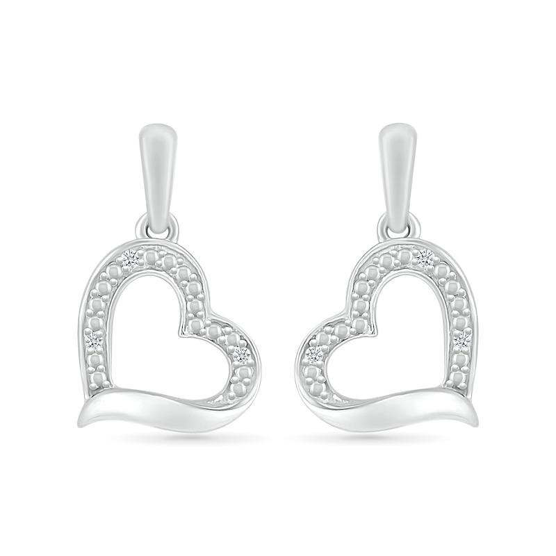 Diamond Accent Tilted Heart Drop Earrings in Sterling Silver|Peoples Jewellers