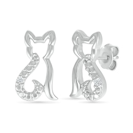 Diamond Accent Cat Outline Stud Earrings in Sterling Silver