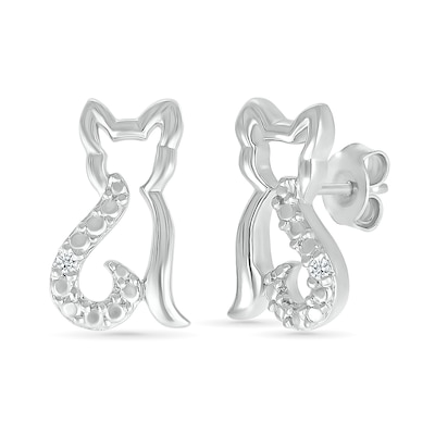 Diamond Accent Cat Outline Stud Earrings in Sterling Silver