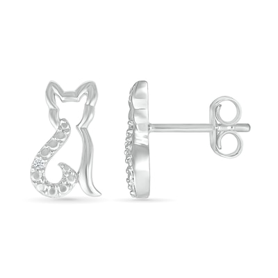 Diamond Accent Cat Outline Stud Earrings in Sterling Silver