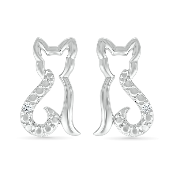 Diamond Accent Cat Outline Stud Earrings in Sterling Silver