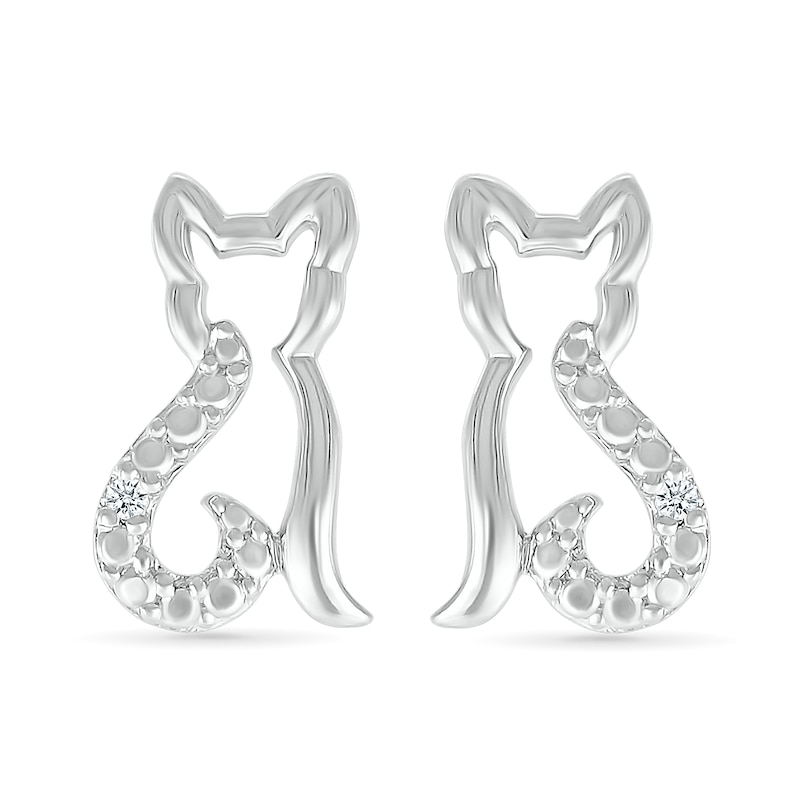 Diamond Accent Cat Outline Stud Earrings in Sterling Silver|Peoples Jewellers