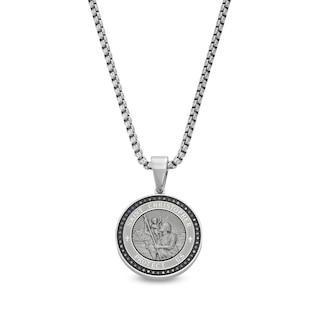 Men's 0.25 CT. T.W. Diamond Saint Christopher Medallion in Stainless Steel - 24"