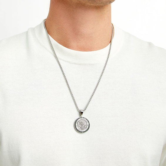 Men's 0.25 CT. T.W. Diamond Saint Christopher Medallion in Stainless Steel - 24"