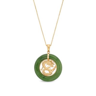 Jade Dragon Open Circle Frame Pendant in 14K Gold