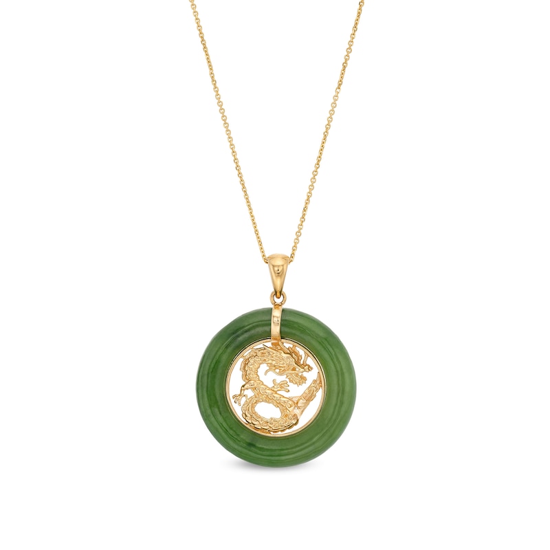 Jade Dragon Open Circle Frame Pendant in 14K Gold|Peoples Jewellers