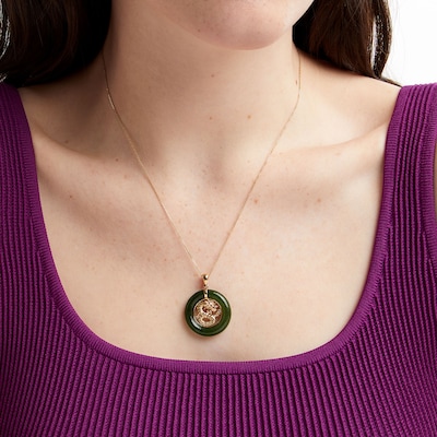 Jade Dragon Open Circle Frame Pendant in 14K Gold