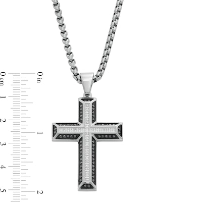 0.50 CT. T.W. Black and White Diamond Cross Pendant in Stainless Steel with Black Ion Plate - 24"