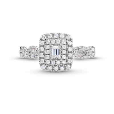 0.45 CT. T.W. Emerald-Cut Diamond Double Frame Twist Shank Engagement Ring in 10K White Gold