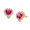 Thumbnail Image 0 of Child's Heart-Shaped Lab-Created Ruby and White Cubic Zirconia Frame Stud Earrings in 14K Gold