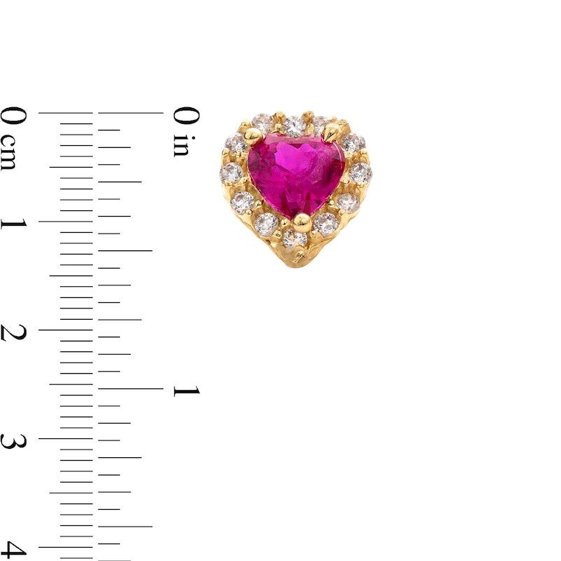 Child's Heart-Shaped Lab-Created Ruby and White Cubic Zirconia Frame Stud Earrings in 14K Gold