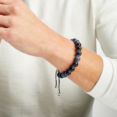 Men's Sodalite Bead Adjustable Bracelet with Stainless Steel