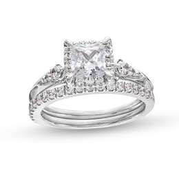 1.50 CT. T.W. Certified Princess-Cut Lab-Created Diamond Frame Bridal Set in 14K White Gold (F/VS2)