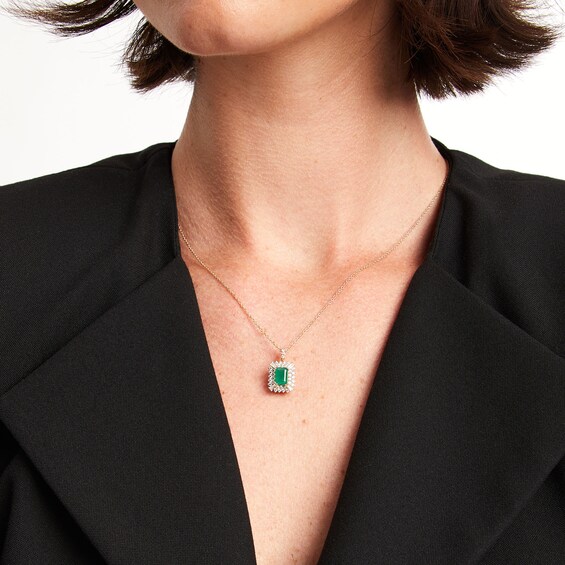 Emerald-Cut Emerald and 0.50 CT. T.W. Certified Lab-Created Diamond Pendant in 10K Gold (F/SI2)