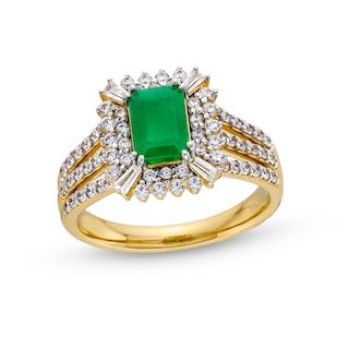 Emerald-Cut Emerald and 0.70 CT. T.W. Certified Lab-Created Diamond Ring in 10K Gold (F/SI2)