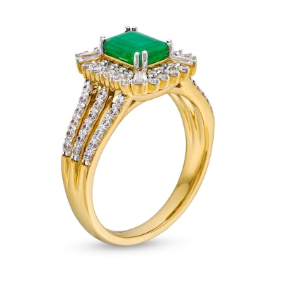 Emerald-Cut Emerald and 0.70 CT. T.W. Certified Lab-Created Diamond Ring in 10K Gold (F/SI2)