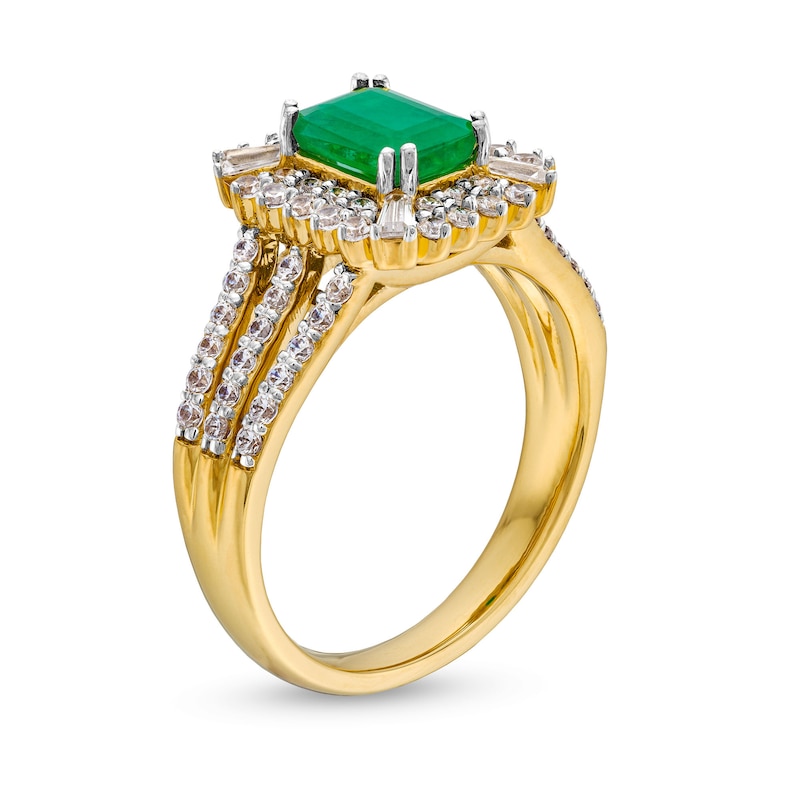 Emerald-Cut Emerald and 0.70 CT. T.W. Certified Lab-Created Diamond Ring in 10K Gold (F/SI2)