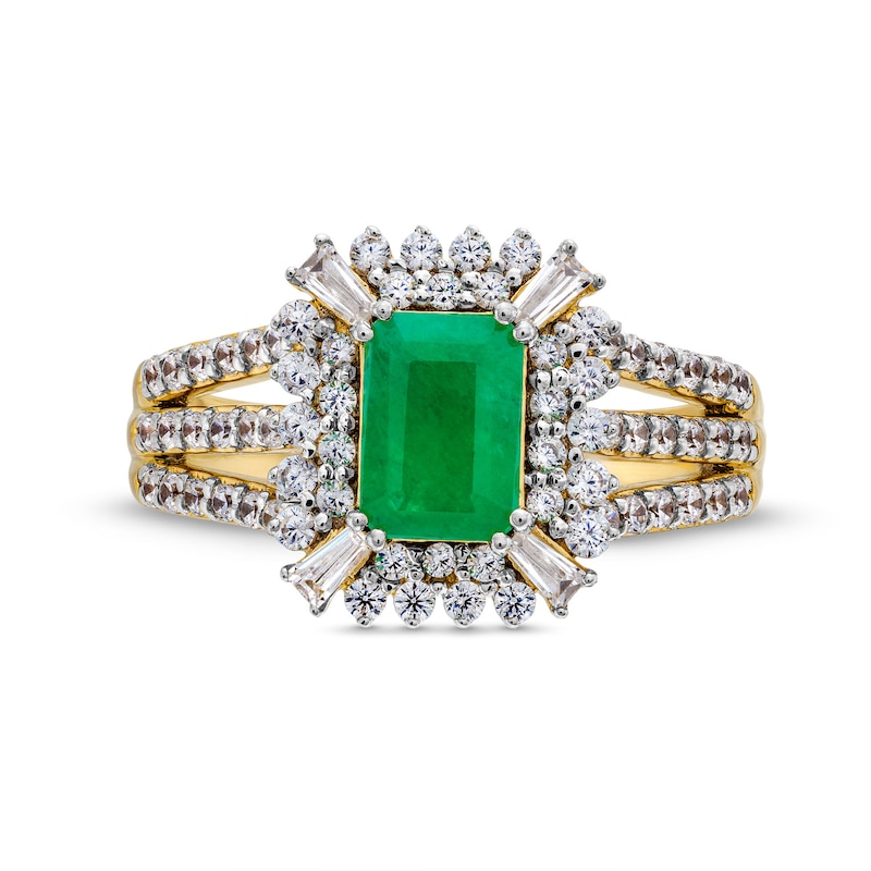 Emerald-Cut Emerald and 0.70 CT. T.W. Certified Lab-Created Diamond Ring in 10K Gold (F/SI2)|Peoples Jewellers