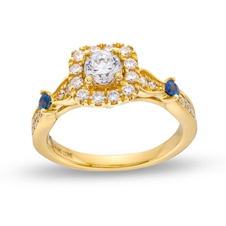 Vera Wang Love Collection Canadian Certified Centre Diamond 0.69 CT. T.W. Cushion Frame Engagement Ring in 14K Gold