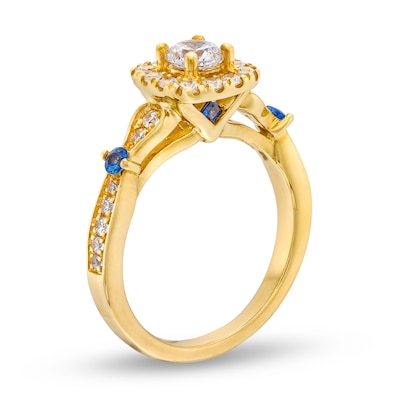 Vera Wang Love Collection Canadian Certified Centre Diamond 0.69 CT. T.W. Cushion Frame Engagement Ring in 14K Gold