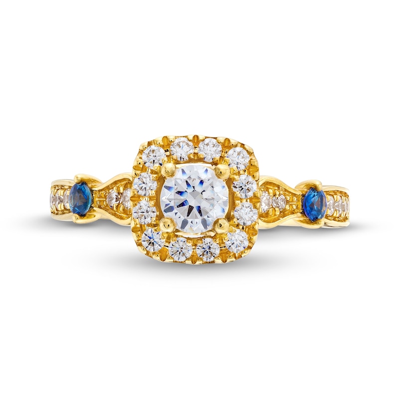 Vera Wang Love Collection Canadian Certified Centre Diamond 0.69 CT. T.W. Cushion Frame Engagement Ring in 14K Gold