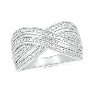 Diamond Accent Double Row Criss-Cross Ring in Sterling Silver