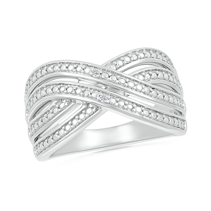 Diamond Accent Double Row Criss-Cross Ring in Sterling Silver|Peoples Jewellers