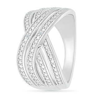 Diamond Accent Double Row Criss-Cross Ring in Sterling Silver