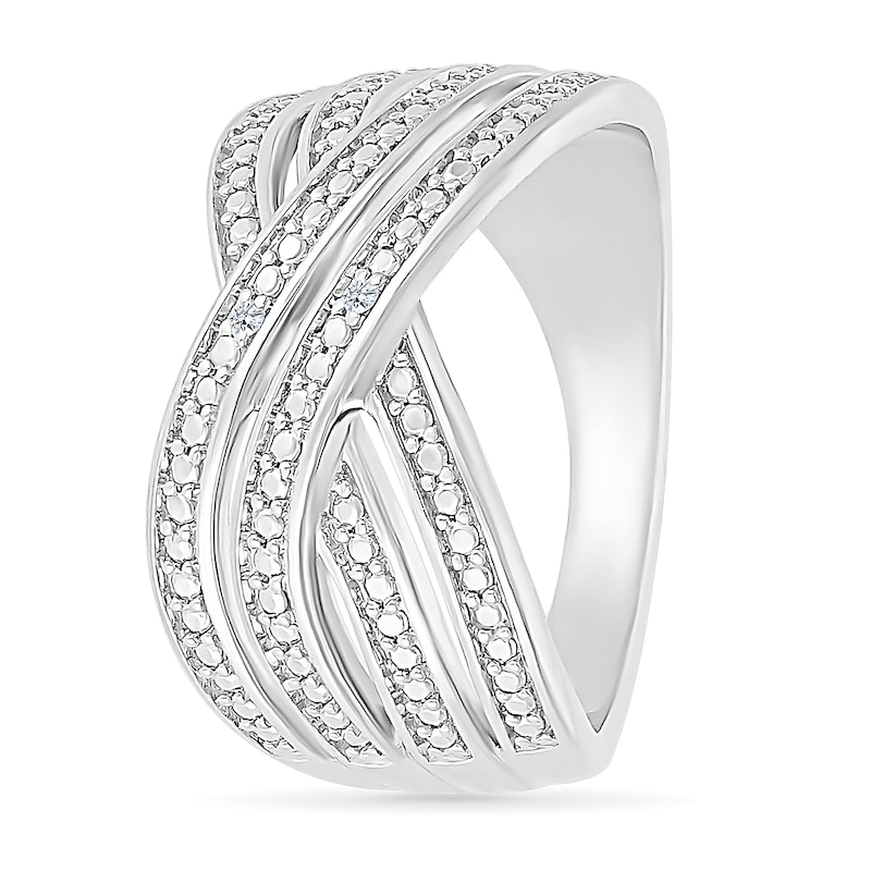 Diamond Accent Double Row Criss-Cross Ring in Sterling Silver