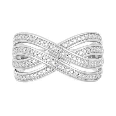 Diamond Accent Double Row Criss-Cross Ring in Sterling Silver